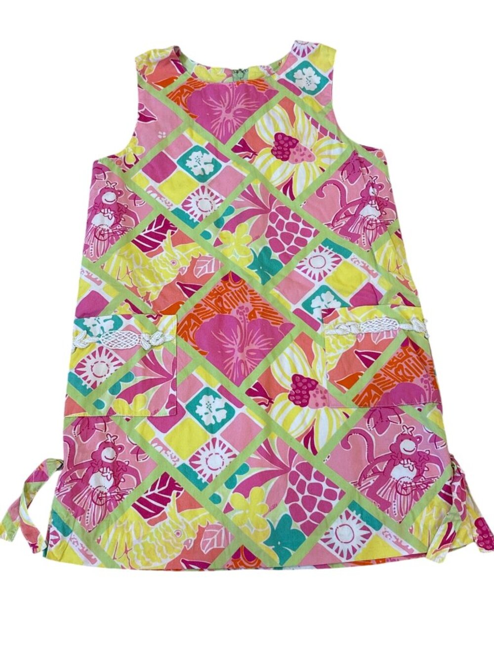 Lilly Pulitzer Vintage White Label Shift Dress Floral Monkey Print Size 6